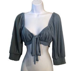 Skylar + Madison tie front crop top boho festival blue sz M ice sky blue